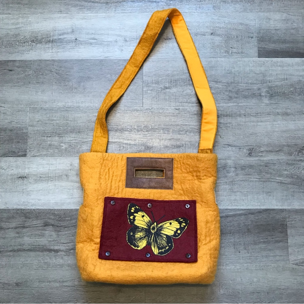 Felt Butterfly Handmade Crossbody Large Tote Bag Purse w Removable Straps